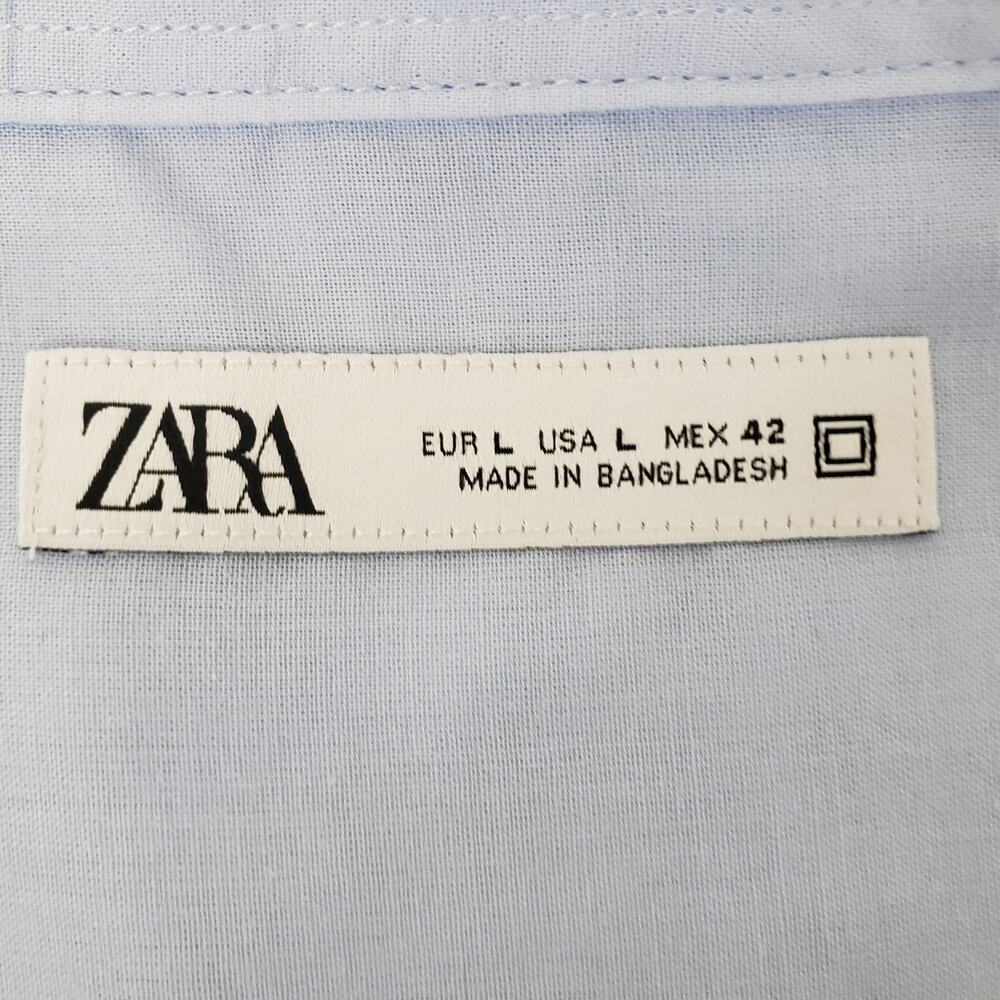 Zara Shirt Men L Light Blue Lightweight Button-down Collar Long Sleeve - Picture 9 of 10